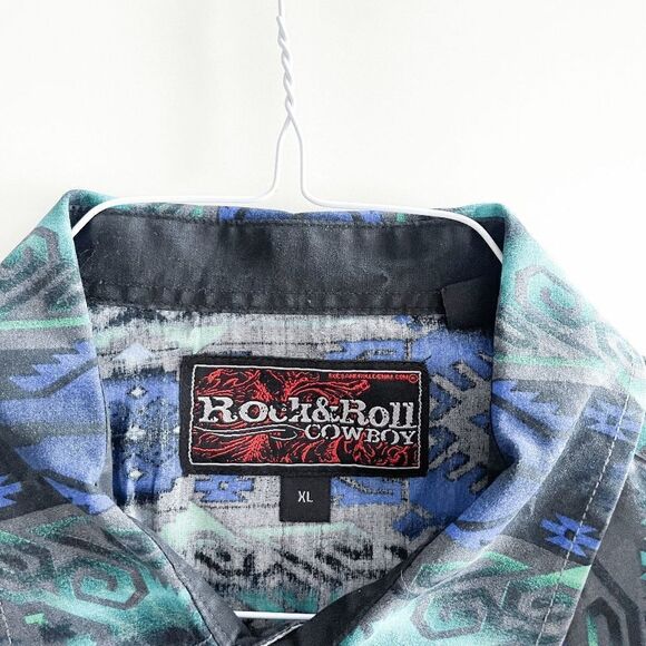 Panhandle Slim Rock & Roll Cowboy Mens Snap  Up Shirt Aztec Blue Green Size XL - Picture 4 of 7